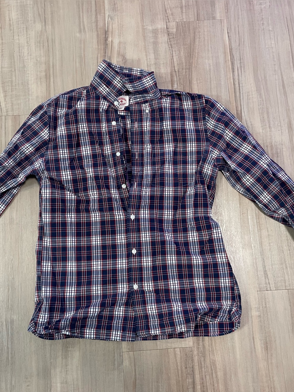 Brooks Brothers Navy, White and Red Plaid Button-Down Shirt